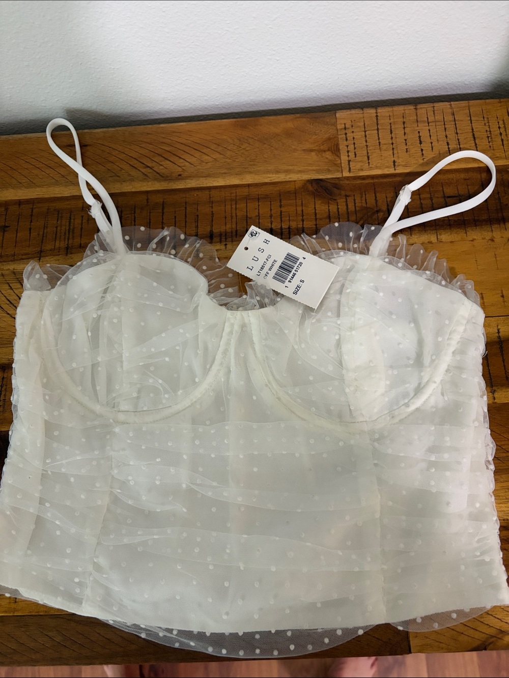Lush White Dotted Mesh Bustier Crop Top